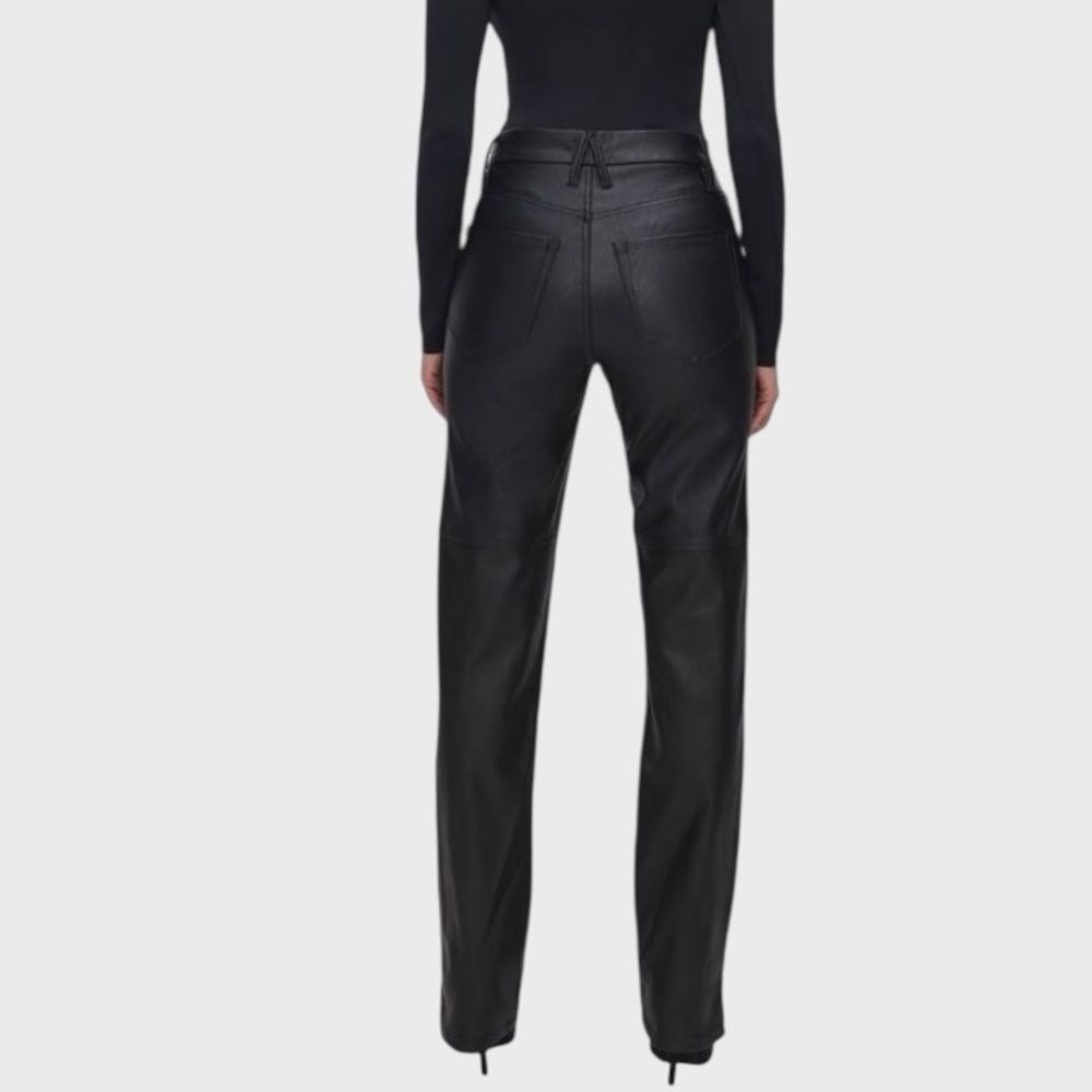 Good American Good Boy Faux Leather Pants Women's Size 6 Black Straight Leg - Picture 3 of 16